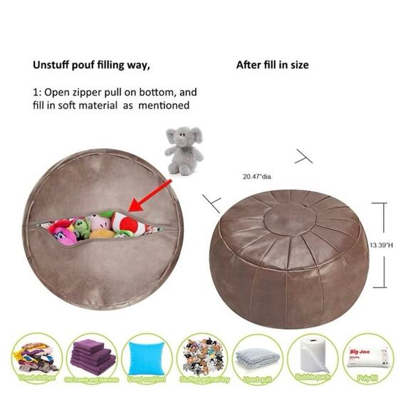ROTOT Decorative Pouf, Ottoman, Bean Bag Chair,Foot Rest, Storage Unstuffed NEW - Picture 7 of 11
